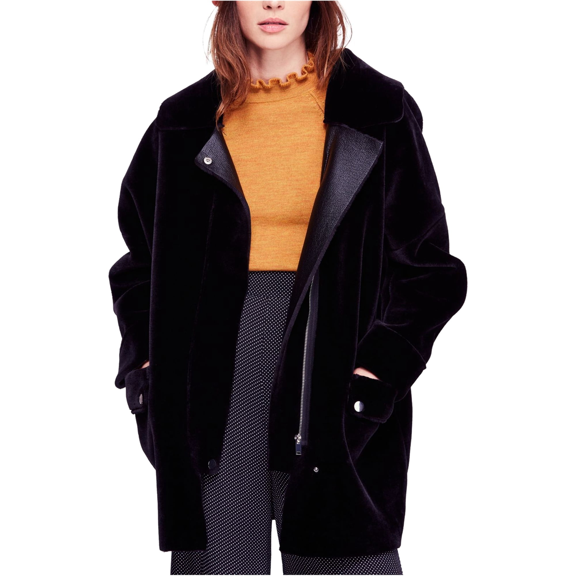 Free People Womens Faux-Fur Coat, Black 