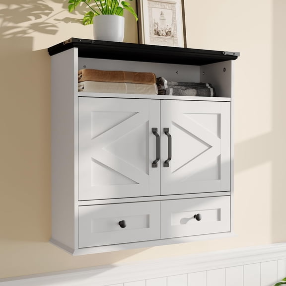 Garvee Bathroom Wall Cabinet - Medicine Cabinet with Barn Doors & Adjustable Shelf - 25x23.6x9 Inch Wall Cabinet for Bathroom, Kitchen, Laundry Room, Entryway White