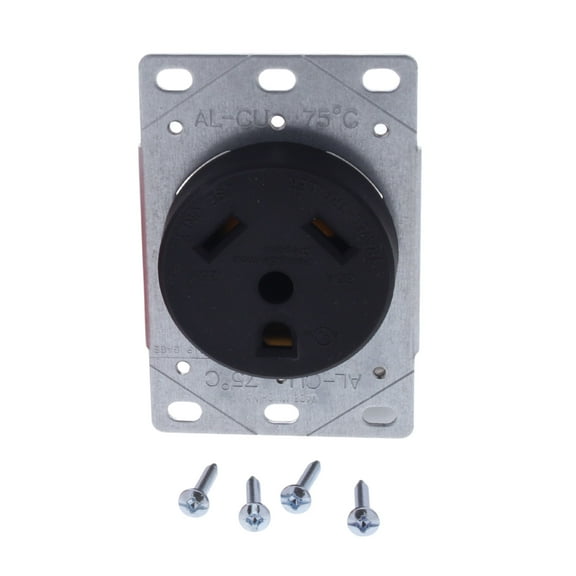 Pass & Seymour Legrand 3830 Straight Blade Receptacle, RV Travel Trailer Power Outlet, NEMA TT-30R, 30A 125V, 2-Pole 3-Wire, Grounding, Black