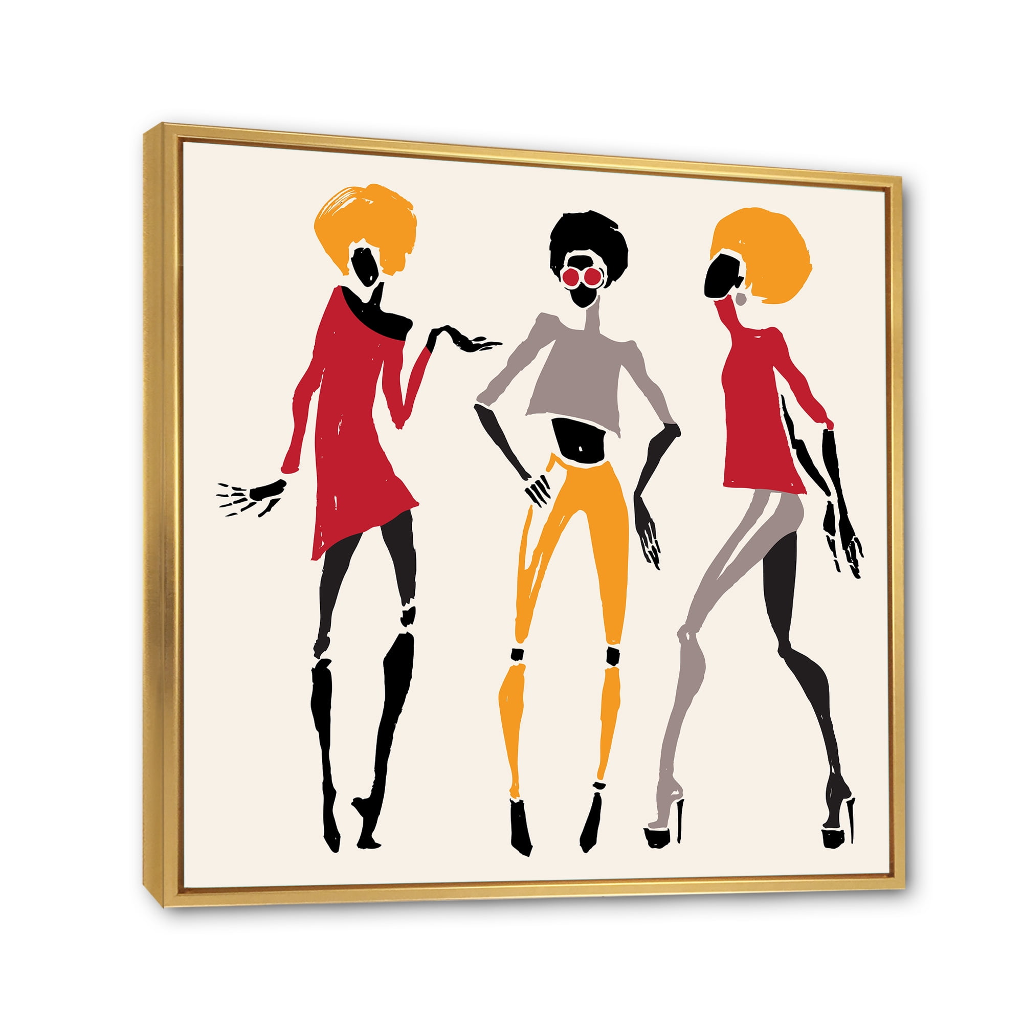 Designart 'African American Women Silhouettes Red and Yellow I' Modern Framed Canvas Wall Art Print