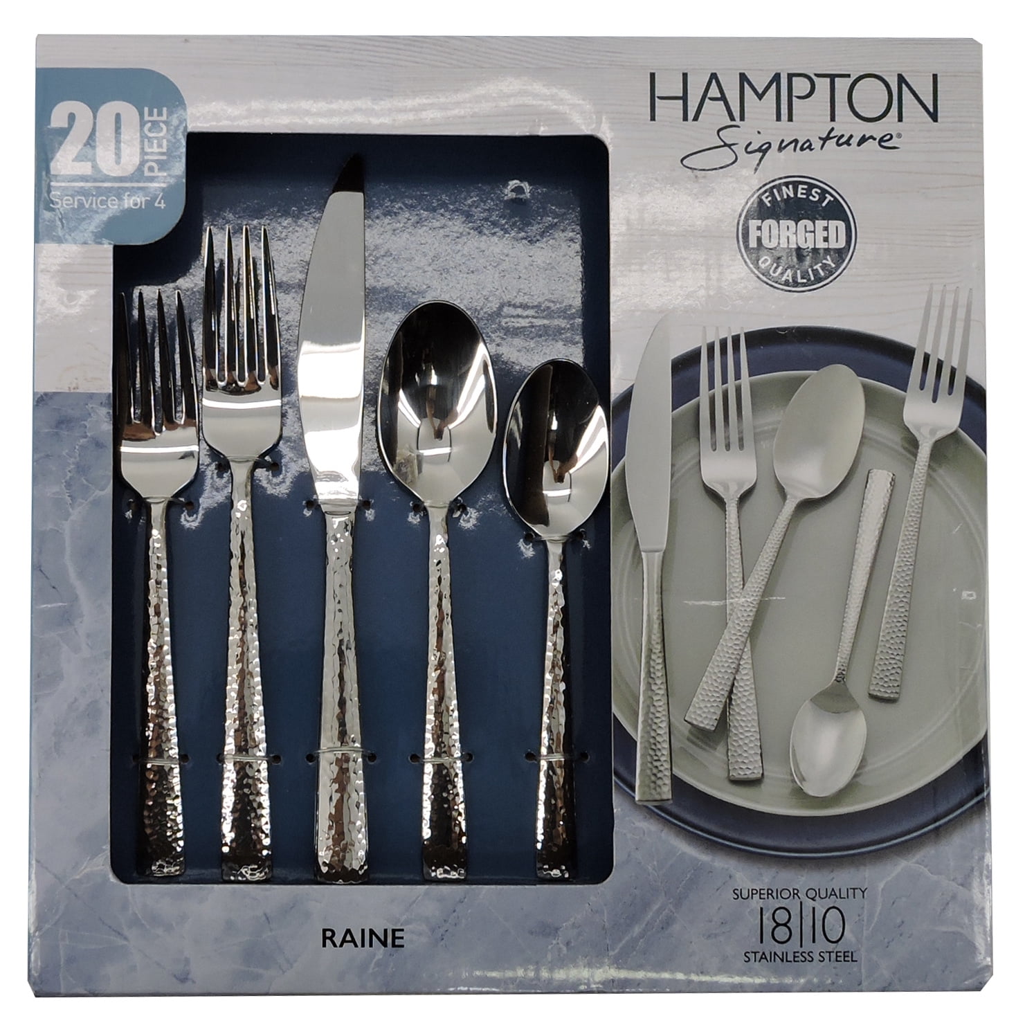 Hampton Signature Raine Hammered 20Piece Flatware Set Walmart