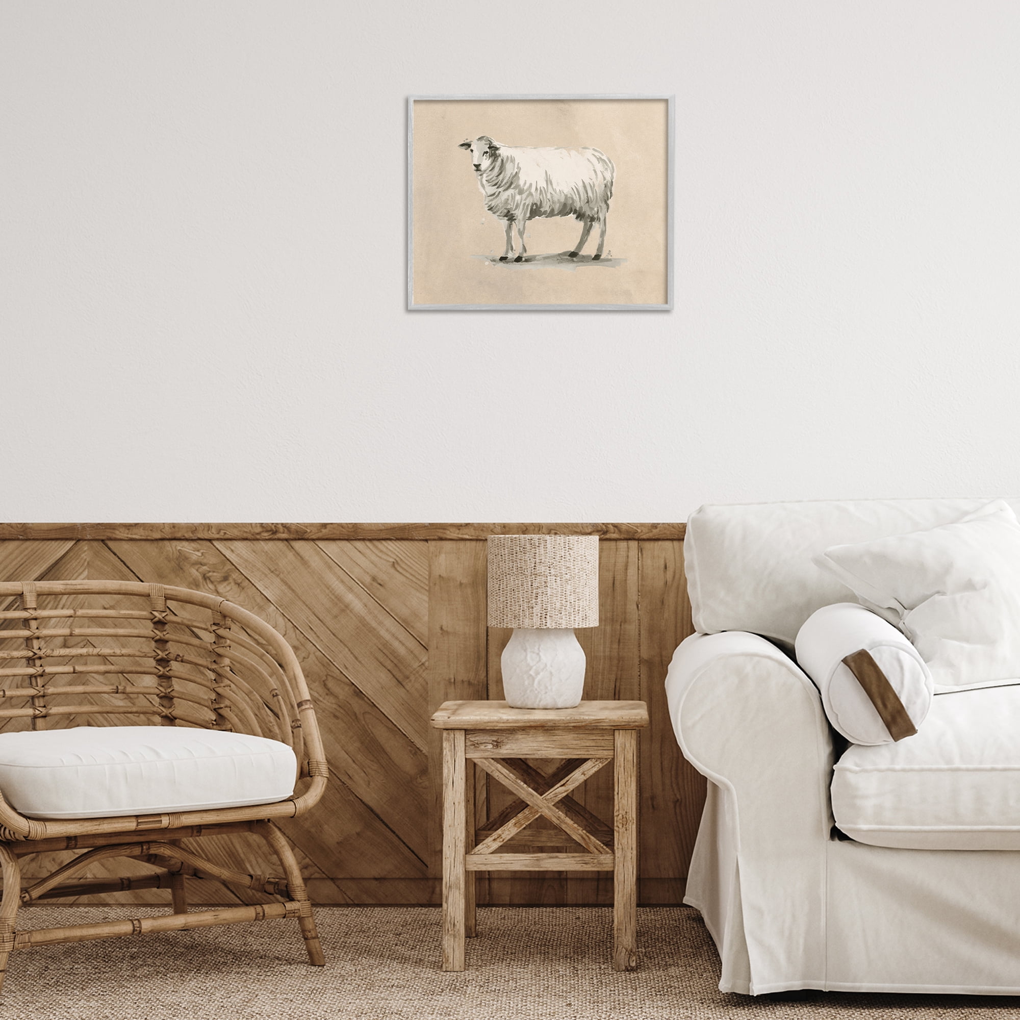Stupell Industries Traditional Minimal Sheep Animals & Insects Painting Gray Framed Art Print Wall Art, 20 x 16