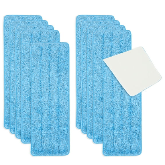10-Pack Microfiber Mop Pads - Reusable and Washable Replacement Flat Heads for Cleaning Hardwood Floor (16.5 in, Blue)