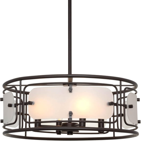 18.5" 4-Light Farmhouse Pendant Drum Chandelier   Tempered Glass Panels, Oil Rubbed Bronze Finish