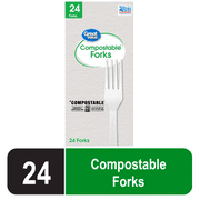 Great Value Disposable Compostable Forks, Residential Single Use, White, 24 Count Pack