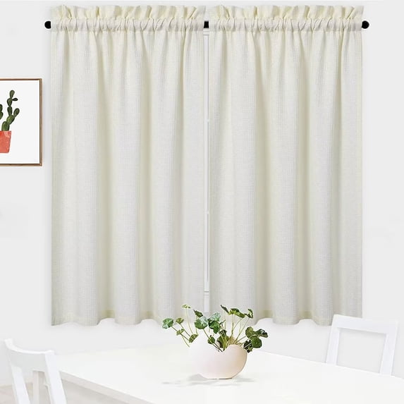 Shininglove Short Kitchen Curtains Light Filtering Window Covering for Kitchen, 30" x 24", Ivory, Set of 2
