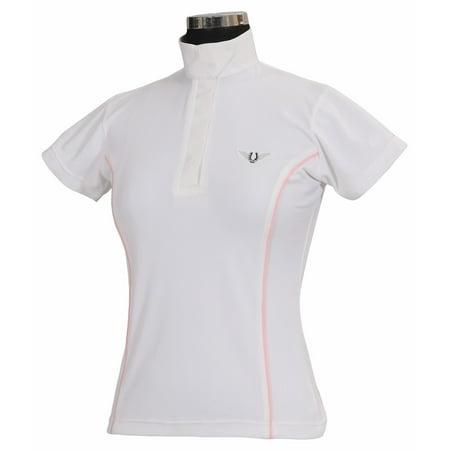 Tuffrider Ladies Show Shirt - TuffRider Ladies Kirby Kwik Dry Short Sleeve Show Shirt - White w/Petal Pink - X - Large