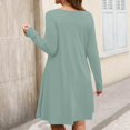 thumbnail image 3 of Women's Plus Size Solid Color Casual Spring Autumn Dress - Round Neck Long Sleeve with Pockets - Mint Green XXL, 3 of 4
