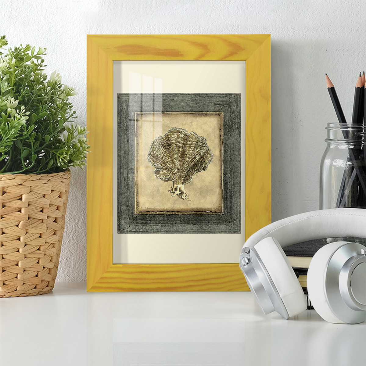 Mini Exotic Coral VI (U) - Framed Print w/glass - Sunflower Yellow