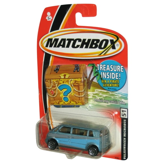 Matchbox Volkswagen Microbus (2005) Blue Toy Vehicle #51 w/ Treasure Chest