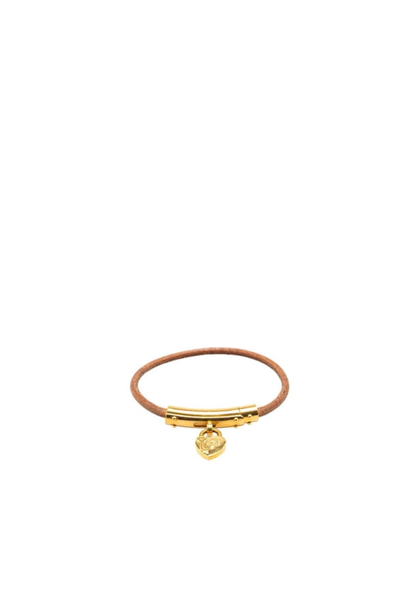 Pre-Owned Hermes Herms Heart Cadena Motif Bracelet in Brown Gold Plated Leather for Women