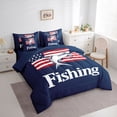 thumbnail image 2 of Feelyou Rustic Largemouth Bass Fish Bedding Comforter Set for Men Adults, Retro USA Star Stripe Full Bedding Set, Navy Red, Blue Reversible, 7 Pieces, 2 of 7