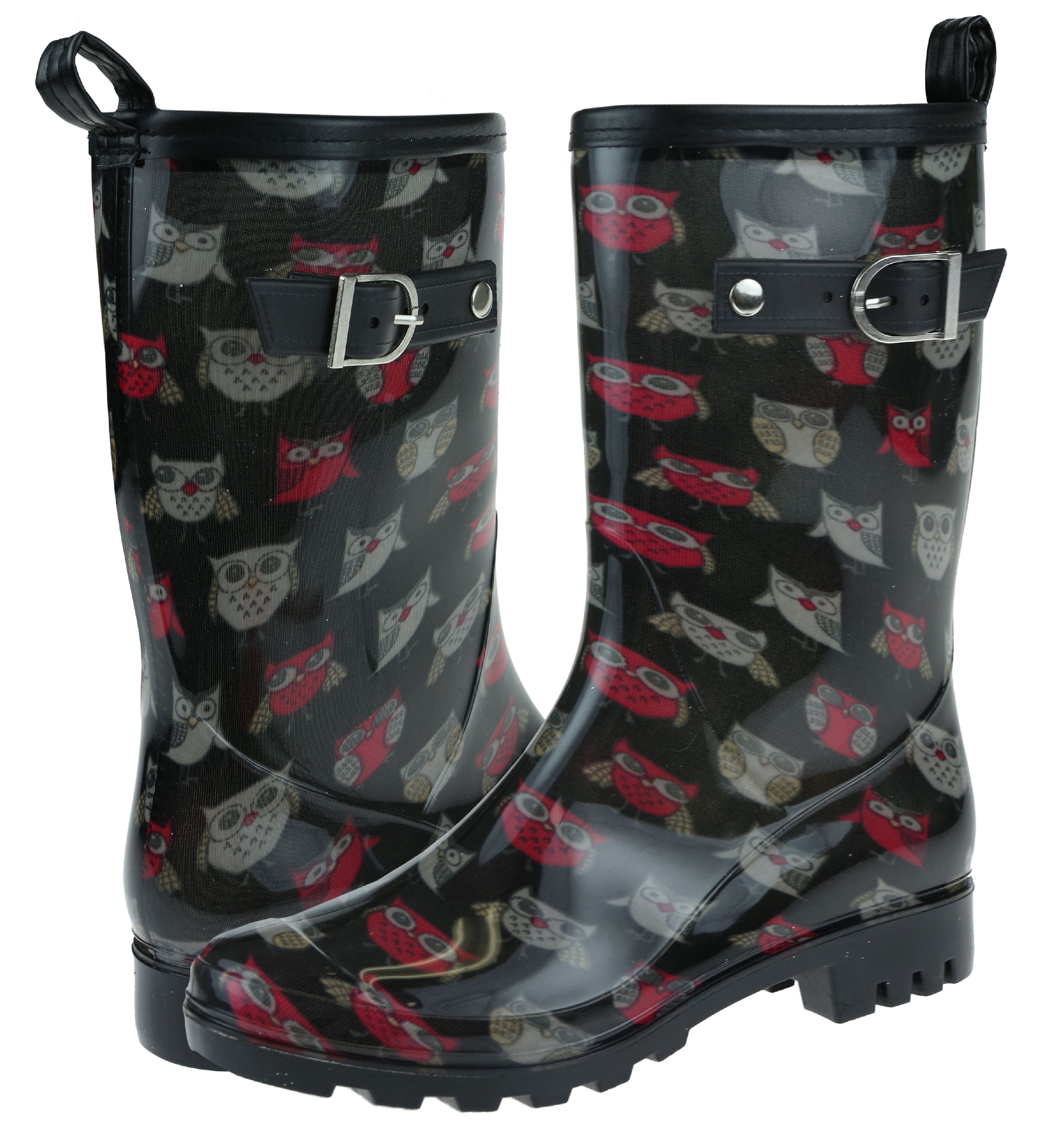 Shiny Sketchy Pop Owls Printed Jelly Mid Calf Women Rain Boot - Walmart.com
