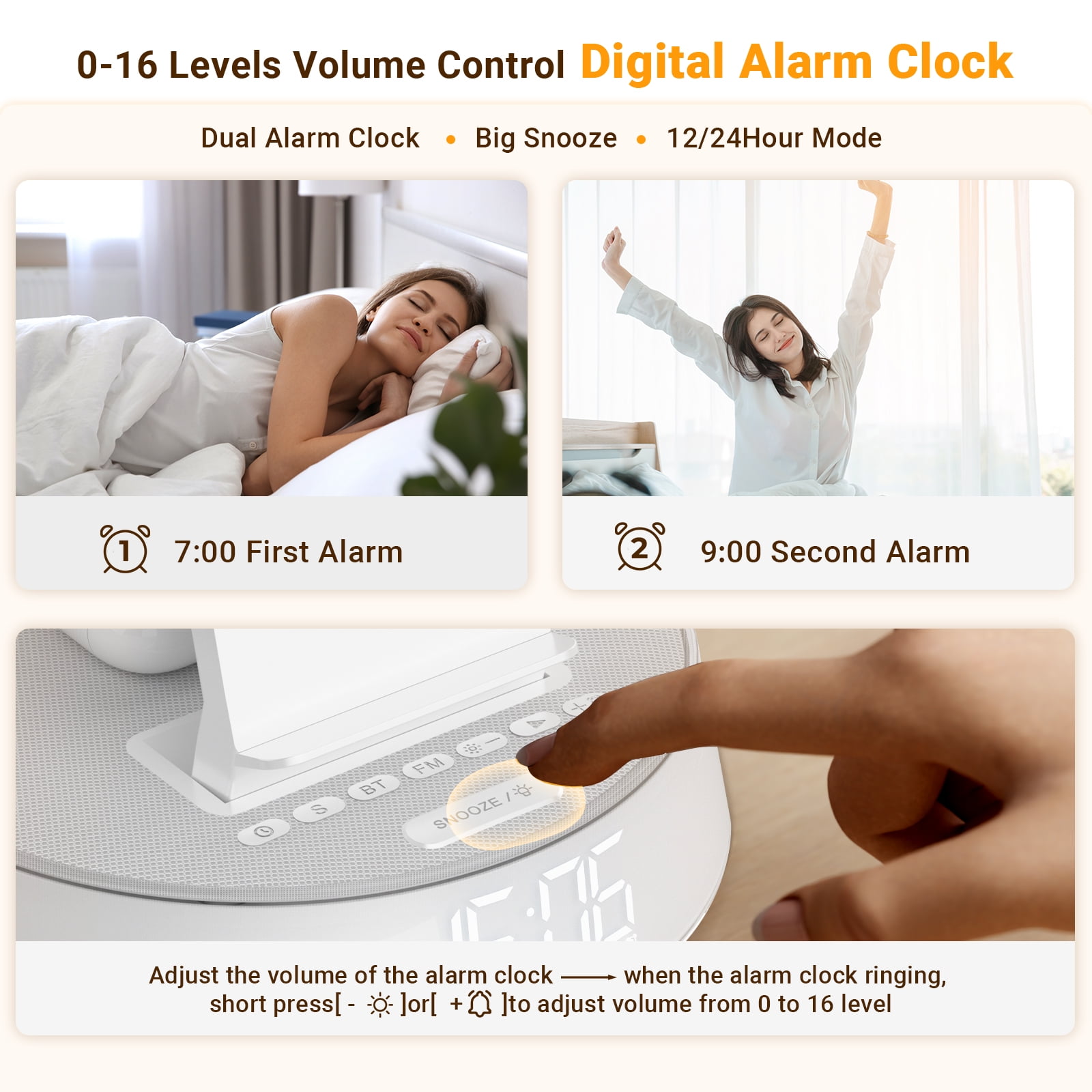 7-in-1 Wireless Charging Station For iPhone, Apple Watch, AirPods & Bluetooth Speaker Alarm Clock Dimmable Night Light White