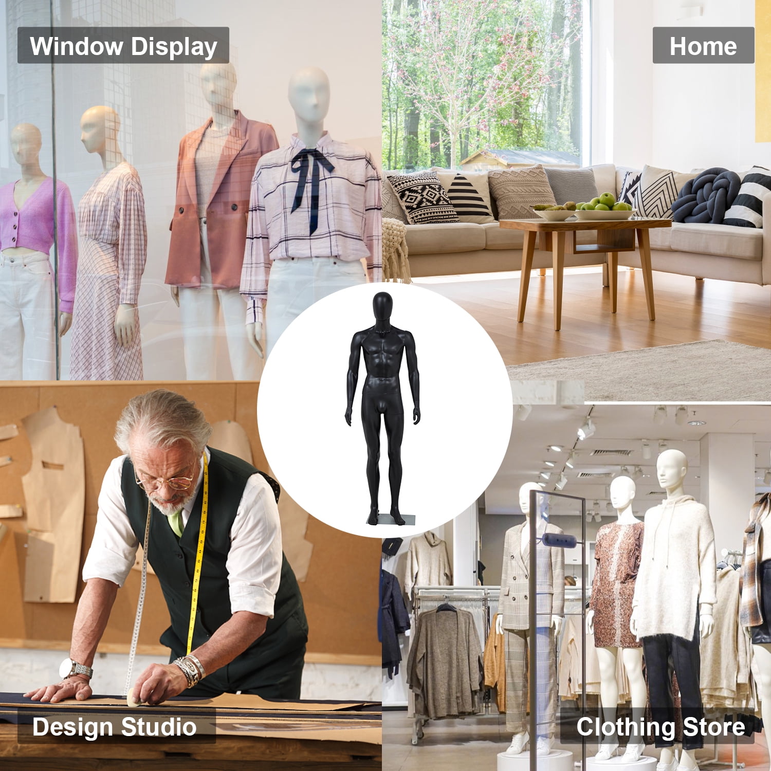 Kinbor 72.8Inch Full Body Male Mannequin, Dress Form Adjustable with Detachable Metal Stand for Retail Clothing Shops