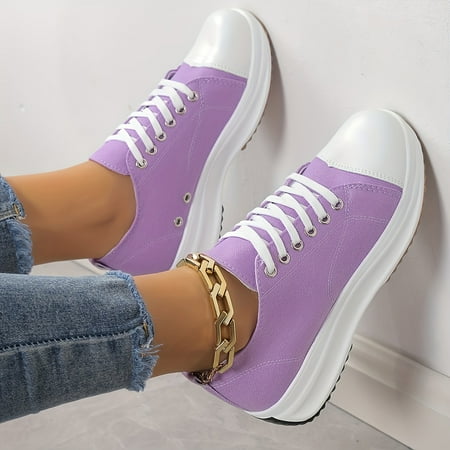 

Women s Casual Platform Canvas Sneakers Candy Color Lace Up Low Top Sports Shoes All-Match Walking Trainers