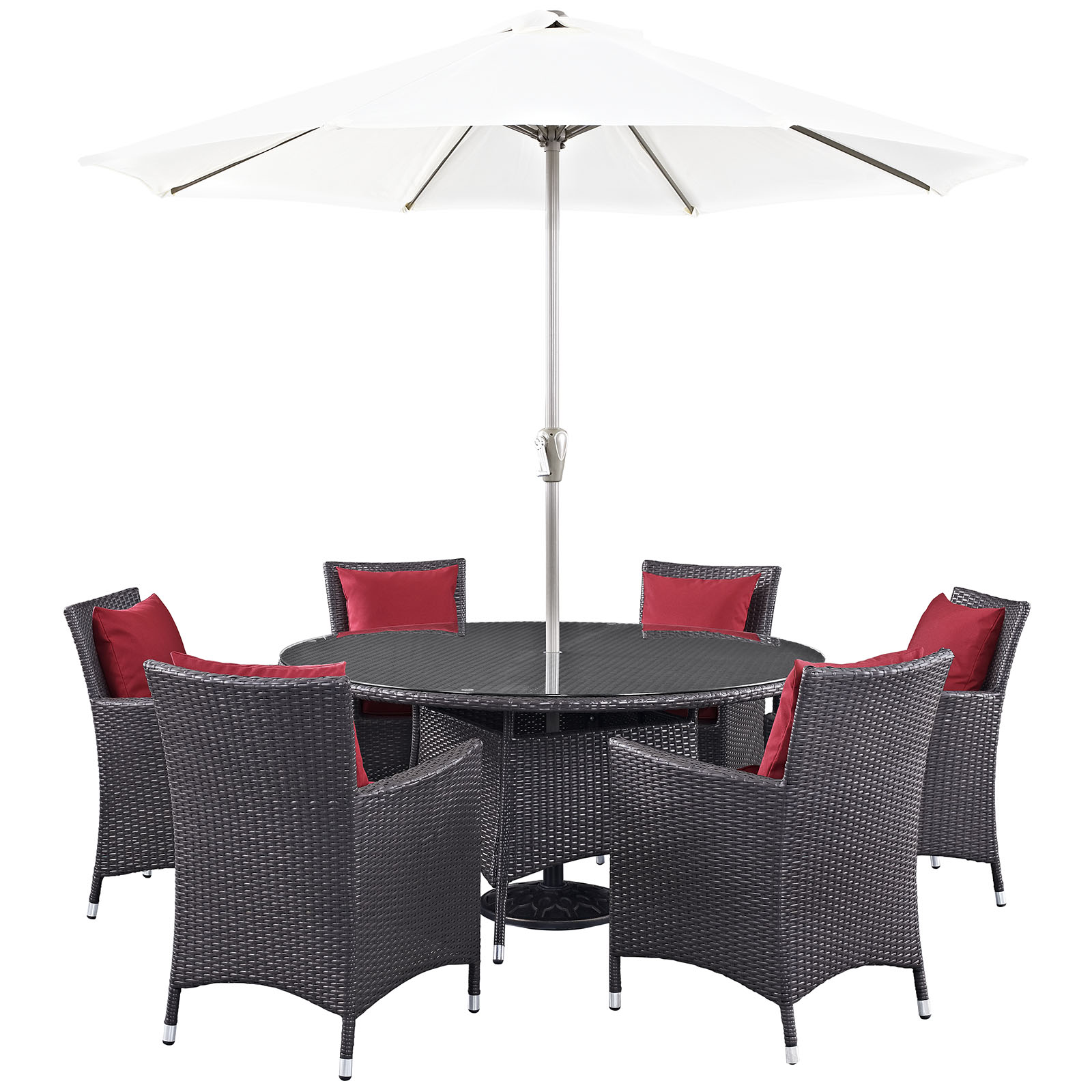Modway Convene 8 Piece Outdoor Patio Dining Set in Espresso Red - image 2 of 6