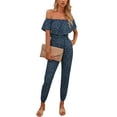 thumbnail image 4 of Seyurigaoka Women's Summer Off Shoulder Leopard Jumpsuit Elastic Waist Beam Foot Pants Rompers with Pockets, 4 of 7
