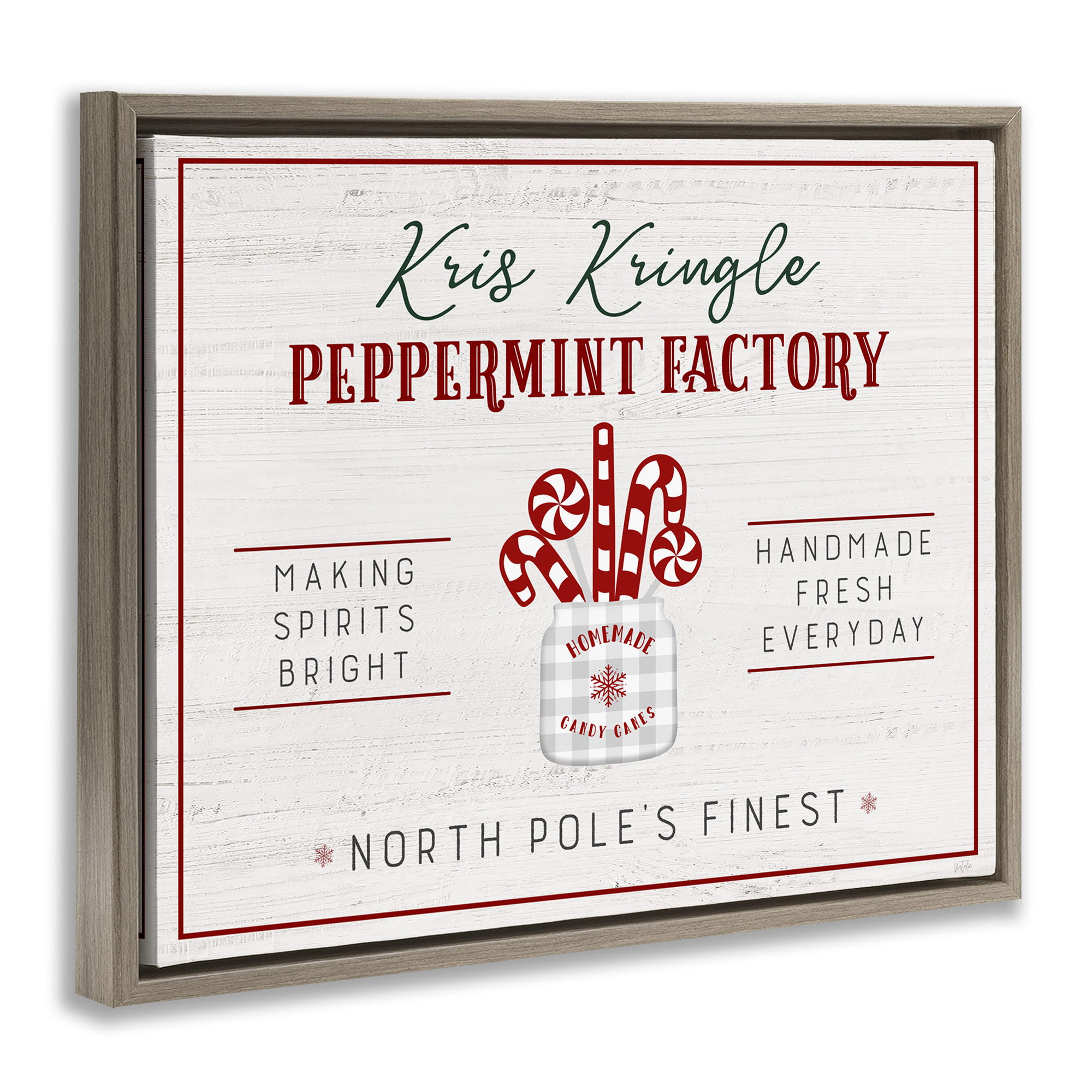 Stupell Industries Holiday Peppermint Factory Holiday Painting Brown Floater Framed Canvas Art Prints Wall Art, 21 x 17