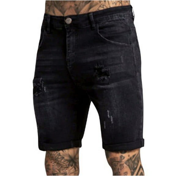 Mens Shorts Men's Jeans Shorts Ripped Distressed Denim Shorts With Broken Hole Distressed Stretchy Jeans Ripped Jean Shorts Cargo Shorts for Men Black XL Cotton