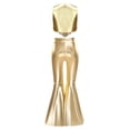 thumbnail image 3 of Aislor Girls 2 Pcs 70s Disco Outfits Metallic Gloss Sleeveless Tassels Top with Split Bell-bottom Pants Dance Outift Gold 8, 3 of 7