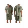thumbnail image 3 of Men'S Linen Blend Short Sleeve Shirt & Shorts Set, Casual Summer 2 Piece Outfit Green XXXL, 3 of 9