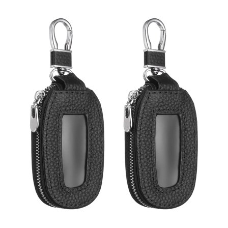 Uxcell 2Pcs Universal Premium Car Key Fob Case Genuine Leather Key Fob Protector Cover Smart Key Fob Holder, Black