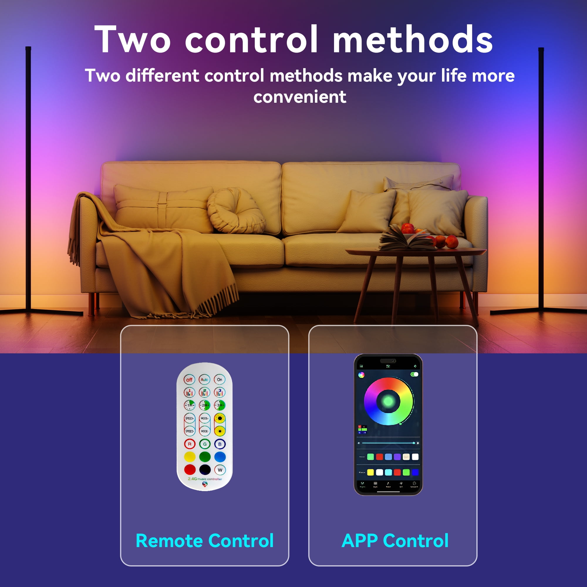 GUPUP Modern LED Floor Lamp, USB Plug-in Music Sync Corner Lamp, APP Remote Control Lamps for Living Room