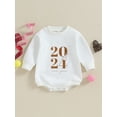 thumbnail image 3 of Infant Baby New Year Jumpsuit 3M 6M 12M 18M Letter Print Round Neck Long Sleeve Sweatshir Romper Toddler Clothes, 3 of 10