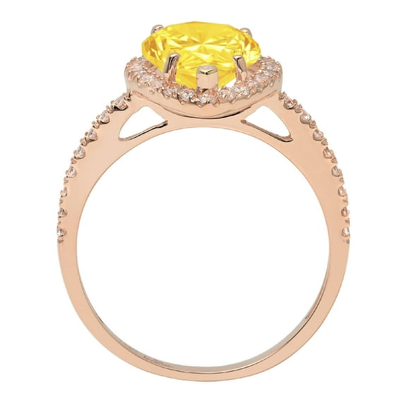 2.38 ct Pear Cut Simulated Yellow Diamond Halo Engagement Ring for Women in 14K Rose Gold