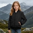 thumbnail image 5 of Kids Zip Bomber Jacket with Pockets, Waterproof Windproof Long Sleeve Outdoor Coat for Boys Girls Ages 5-16 Fall Casual Outerwear Black 13 Years, 5 of 9