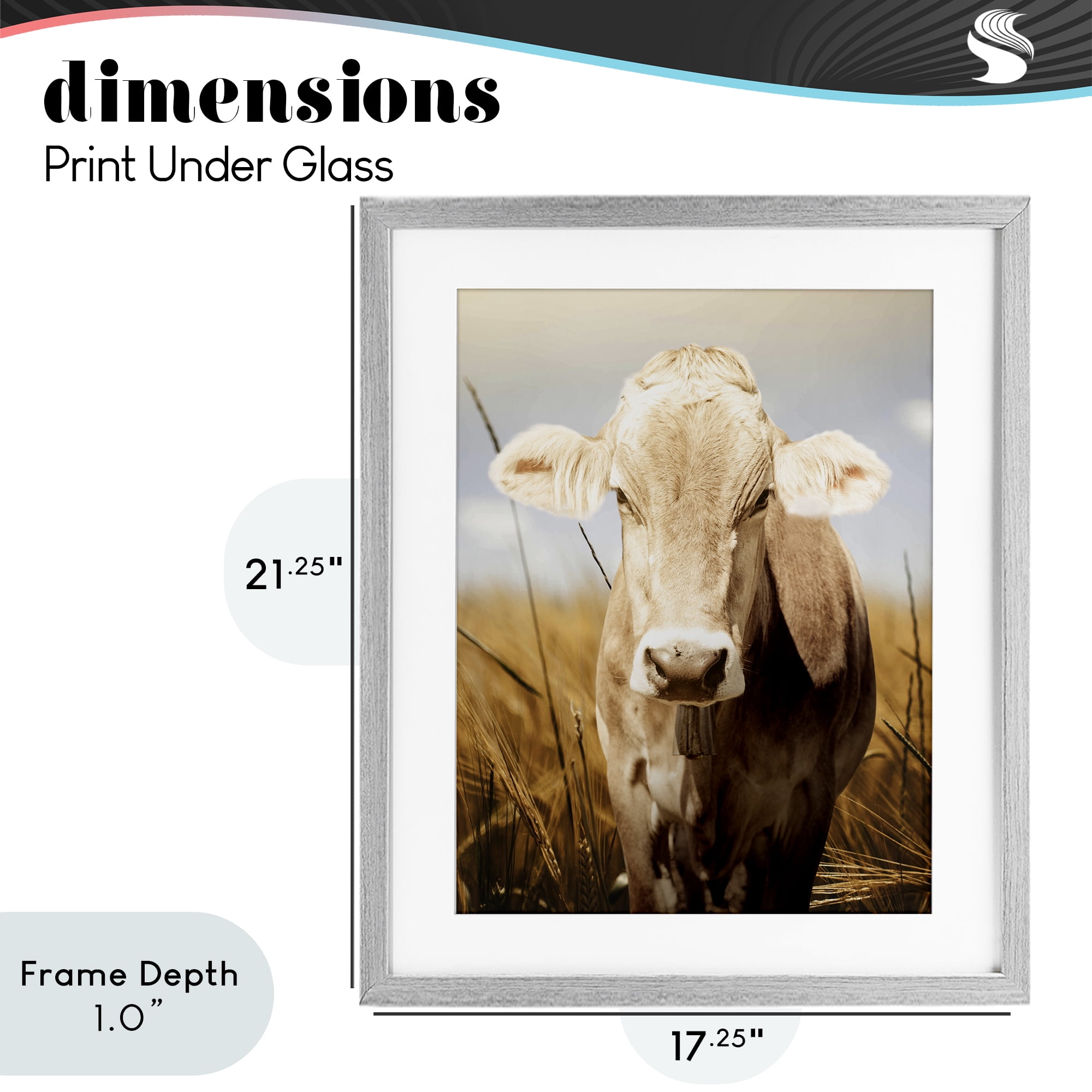 Stupell Industries Simple Belle Cow Portrait Gray Framed Print Under Glass, design by Marcus Prime