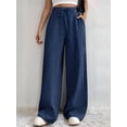 thumbnail image 6 of Women'S High Waist Slim Fit Draped Casual Tie Front Wide Leg Pants Blue XL, 6 of 9