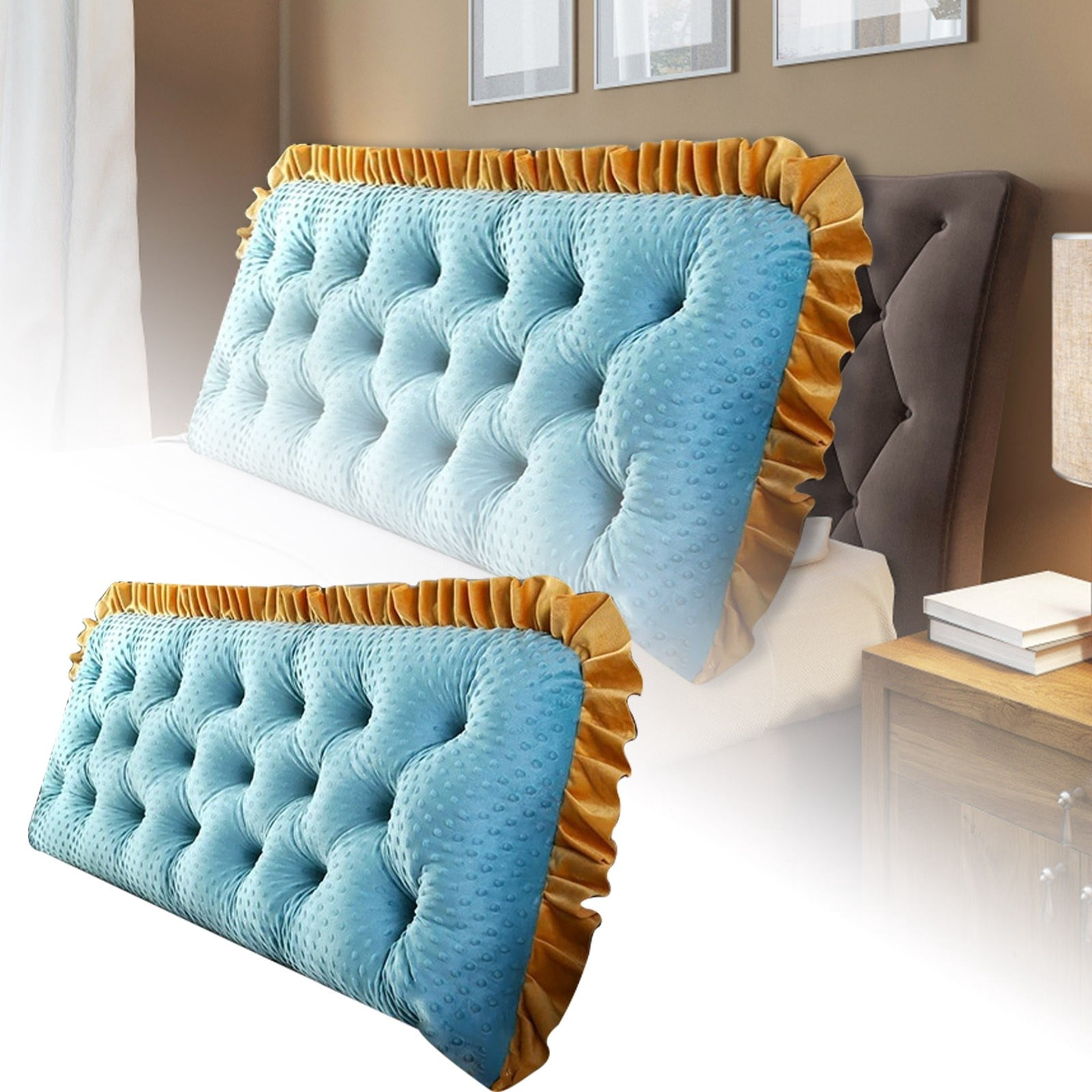 Velvet Headboard Wedge Pillow King Double Size Backrest Cushion for Bed with Removable Washable Cover Bedside Support Bolster Reading Pillow for Daybed Bunk Bed Dorm
