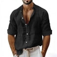 thumbnail image 2 of Men's Long Sleeve Shirt V Neck Casual Button Down Blouse Solid Color Loose Tops Comfy Lightweight Tee, 2 of 4
