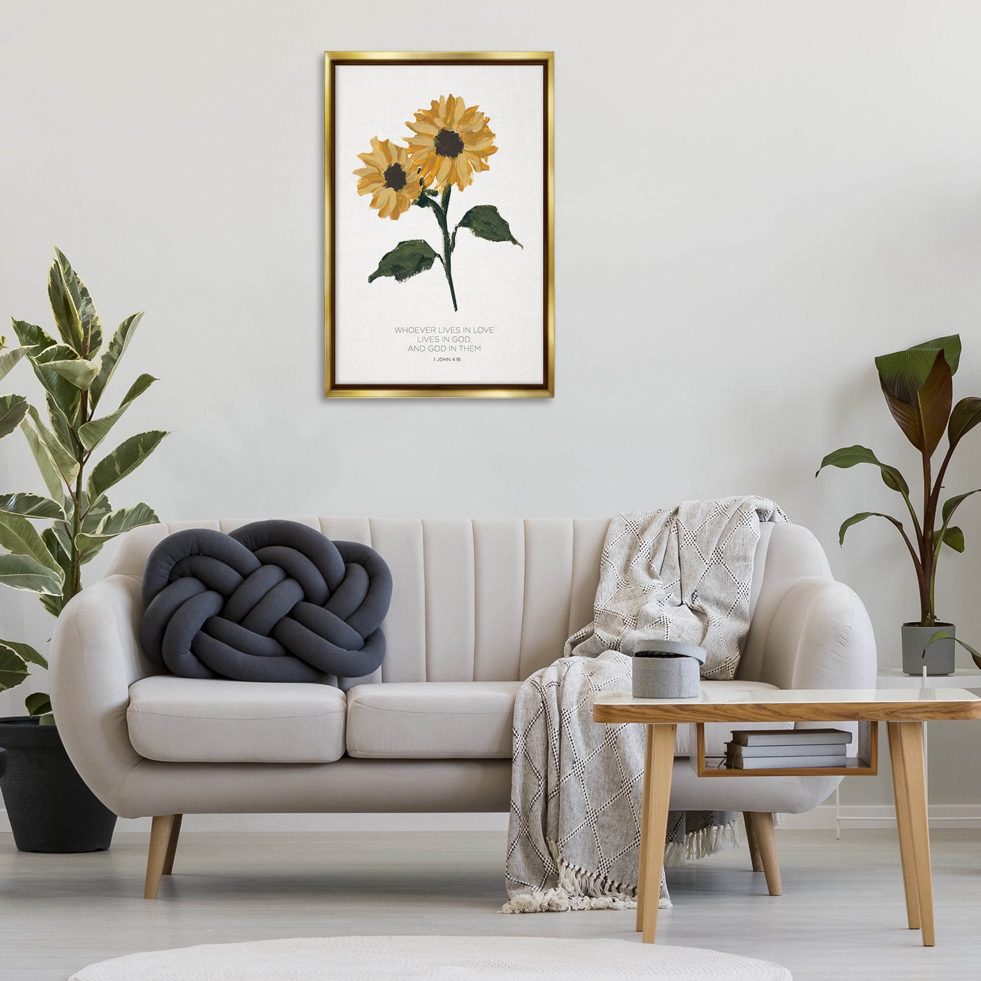 Stupell Industries Proverb with Sunflowers Religious Painting Gold Floater Framed Art Print Wall Art, 21 x 31