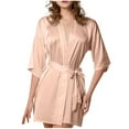 thumbnail image 2 of Women's Satin Bathrobe Silk Nightgown 3/4 Sleeve Bridal Bridesmaids Robes Solid Color Soft Comfy Silk Sleepwear New Beige XXL, 2 of 3