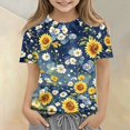 thumbnail image 2 of Girls Cute Summer Tops Size 10-12 Soft Casual Short Sleeve Crew Neck Girls Tops Basic Daisy Graphic Tees Girls Clothes Tunic Blouse Dark Blue 2-3 Years, 2 of 6