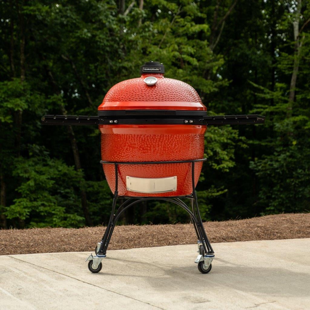 Kamado Joe Big Joe I 24 in. Charcoal Grill in Red with Cart, Side Shelves, and Ash Tool