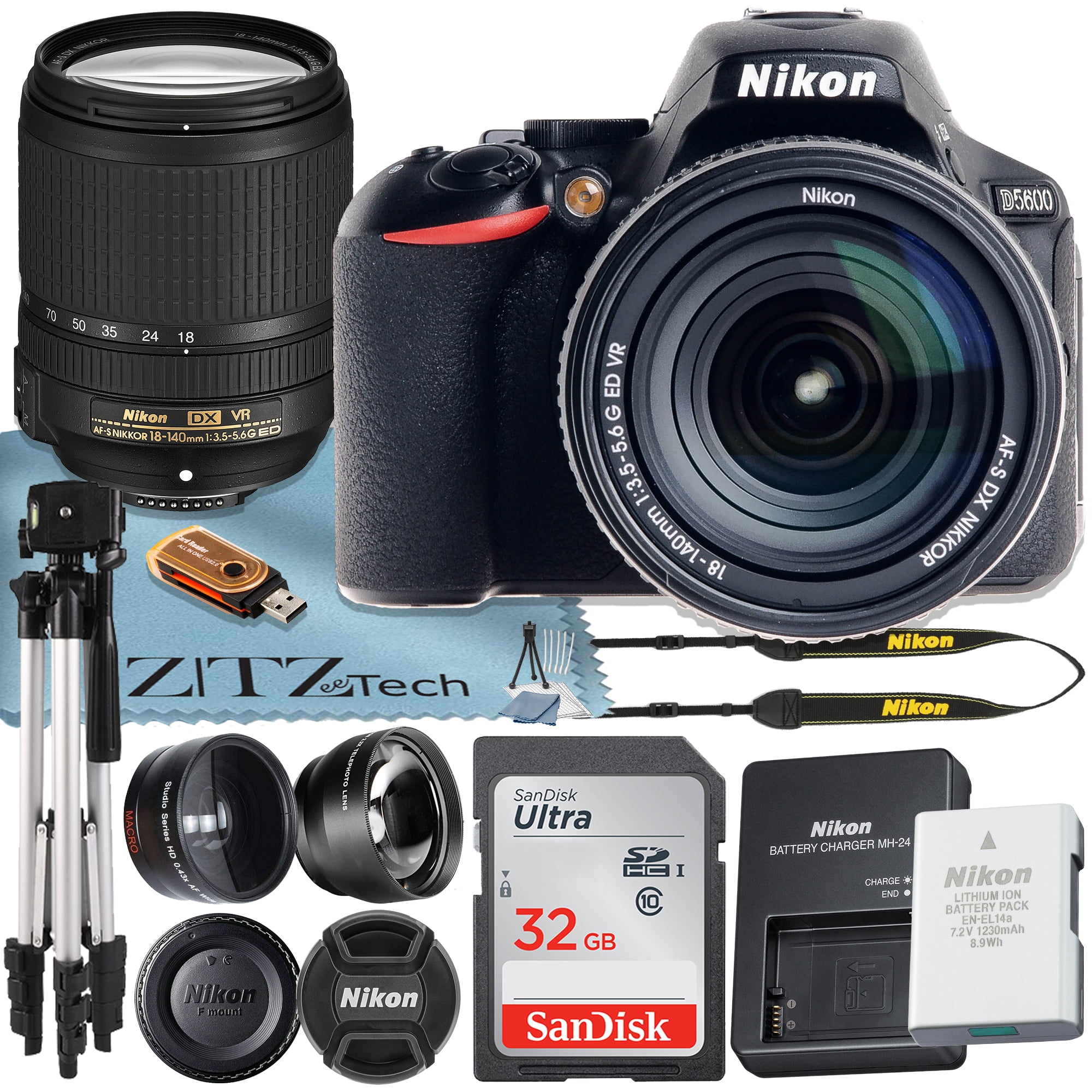 Nikon D5600 DSLR Camera 24.2MP DXFormat with 18140mm Lens + SanDisk 32GB Memory Card + Tripod