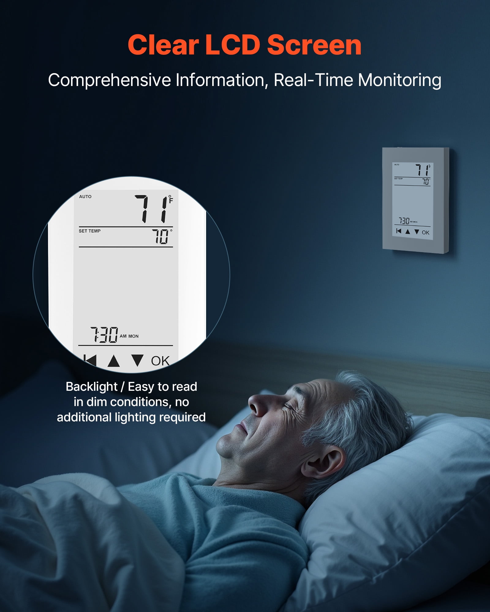 VEVOR 7-Day Programmable Thermostat, Home Thermostats for Radiant Underfloor Heating Cable, Heat Pump, with GFCI & Sensitive Sensor, LCD Touchscreen, Energy-Efficient, Gray-White (Without Wifi)