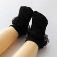 thumbnail image 3 of Baby Girls Lace Socks with Ruffle,Cotton Ankle Frilly Dress Socks for Newborn Infant Toddler Kids, Eyelet Double Lace Turn Cuff Spring Summer Thin Socks, 3 of 4