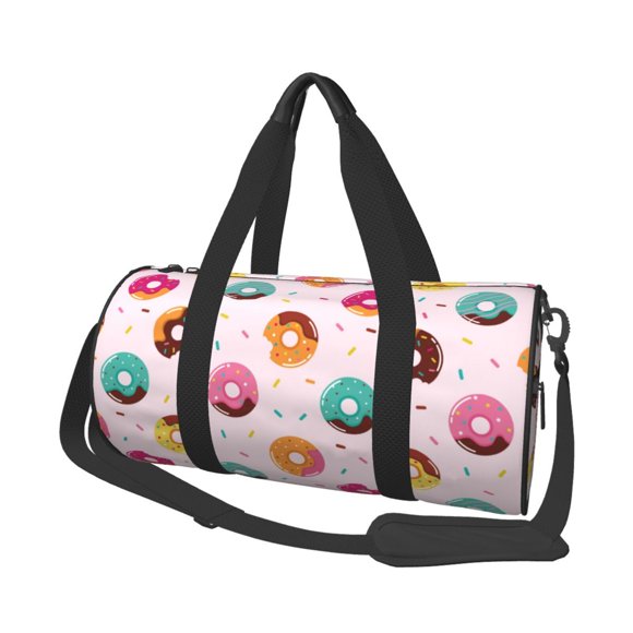 Fotbe Colorful Donuts Pattern Foldable Sports Gym Bag with Wet Dry Pocket, Travel Bag, Large Capacity Duffel Bag, Splash Proof Carry on Bag, Overnight Bag, Weekender Bag