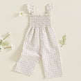 thumbnail image 4 of HWJAD Toddler Baby Girls Ruffle Sleeveless Smocked Romper One Piece Gingham Jumpsuit Summer Outfits Clothes, 4 of 7