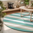 thumbnail image 3 of Round Area Rugs 6Ft, Turquoise Khaki Striped Non-Slip Washable Circle Rugs Carpet, Modern Minimalism Abstract Art Indoor Outdoor Rug Floor Mats Throw Runner for Bedroom Living Room Bathroom, 3 of 8