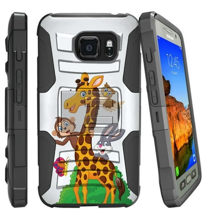Samsung Galaxy [S7-ACTIVE G891/891A Model] Miniturtle® Clip Armor Dual Layer Case Rugged Exterior with Built in Kickstand + Holster - Cartoon Giraffe