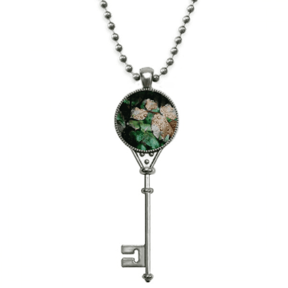 Dewdrop Nature Picture Pendant Vintage Necklace Silver Key Jewelry