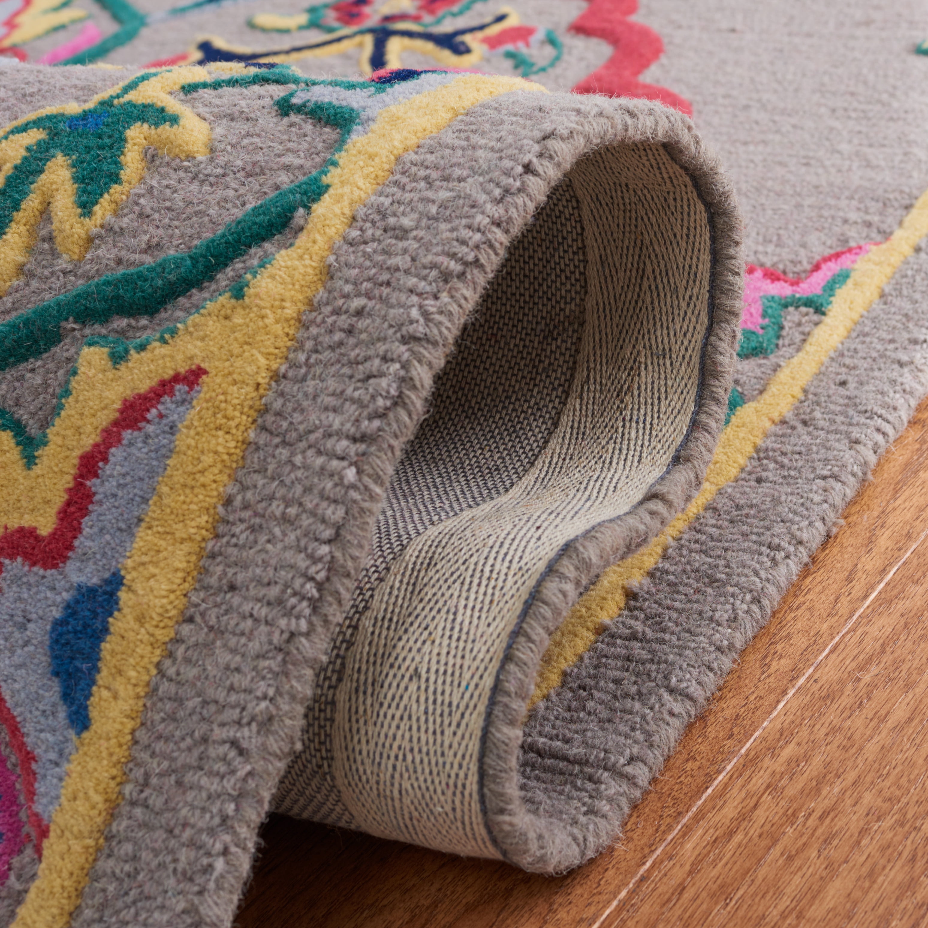 SAFAVIEH Bellagio Rio Floral Wool Runner Rug, Dark Gray/Multi, 2'3" x 11'