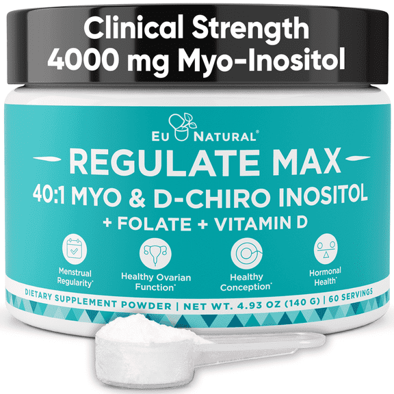 Eu Natural Regulate MAX Myo-Inositol & D-Chiro Inositol Supplement Powder for Women, Hormone Balance & Fertility Support, Unflavored 60 Servings