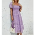 thumbnail image 4 of Shirt Dresses For Women 2025, Smocked Long Dress Puff Short Sleeved Checkered Sheer Lace A Line Flowy Maxi Dress Formal Trending 2025 Floral Dress Vacation Dresses Cocktail (XL, Light Purple) ZMTing, 4 of 5